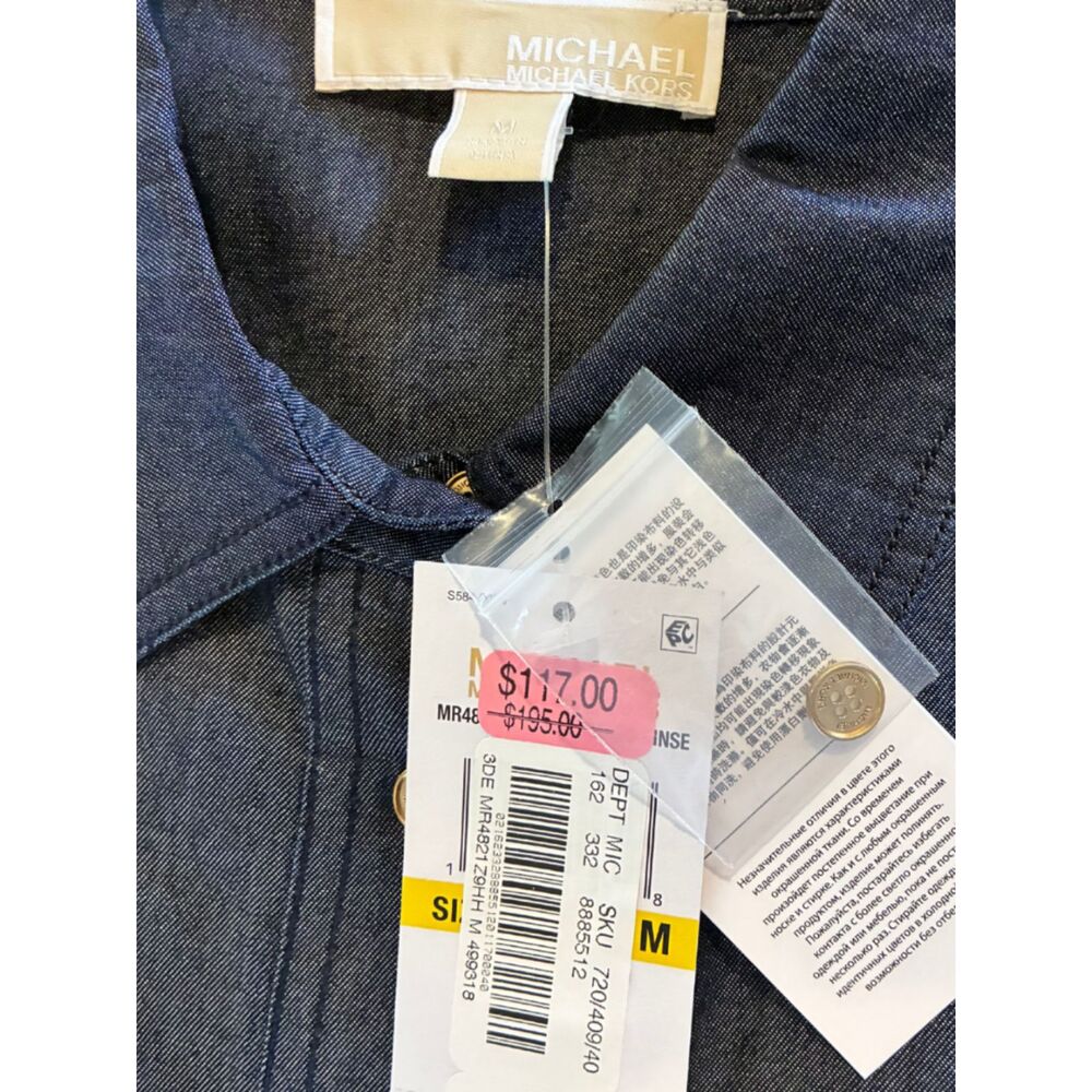 NWT Michael Kors Dark Denim Button-Up Jumpsuit Pockets Women's Size M - Picture 7 of 8